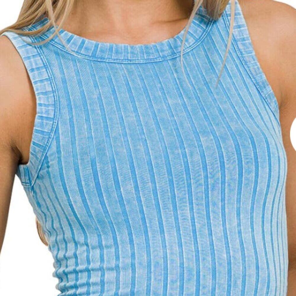 Zenana Ribbed Semi-Cropped Tank – Turquoise Blue, Small